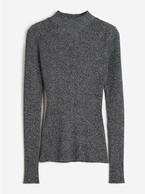 H&M Women's Long Sleeve Ribbed Mock Neck Sweater - Charcoal Gray